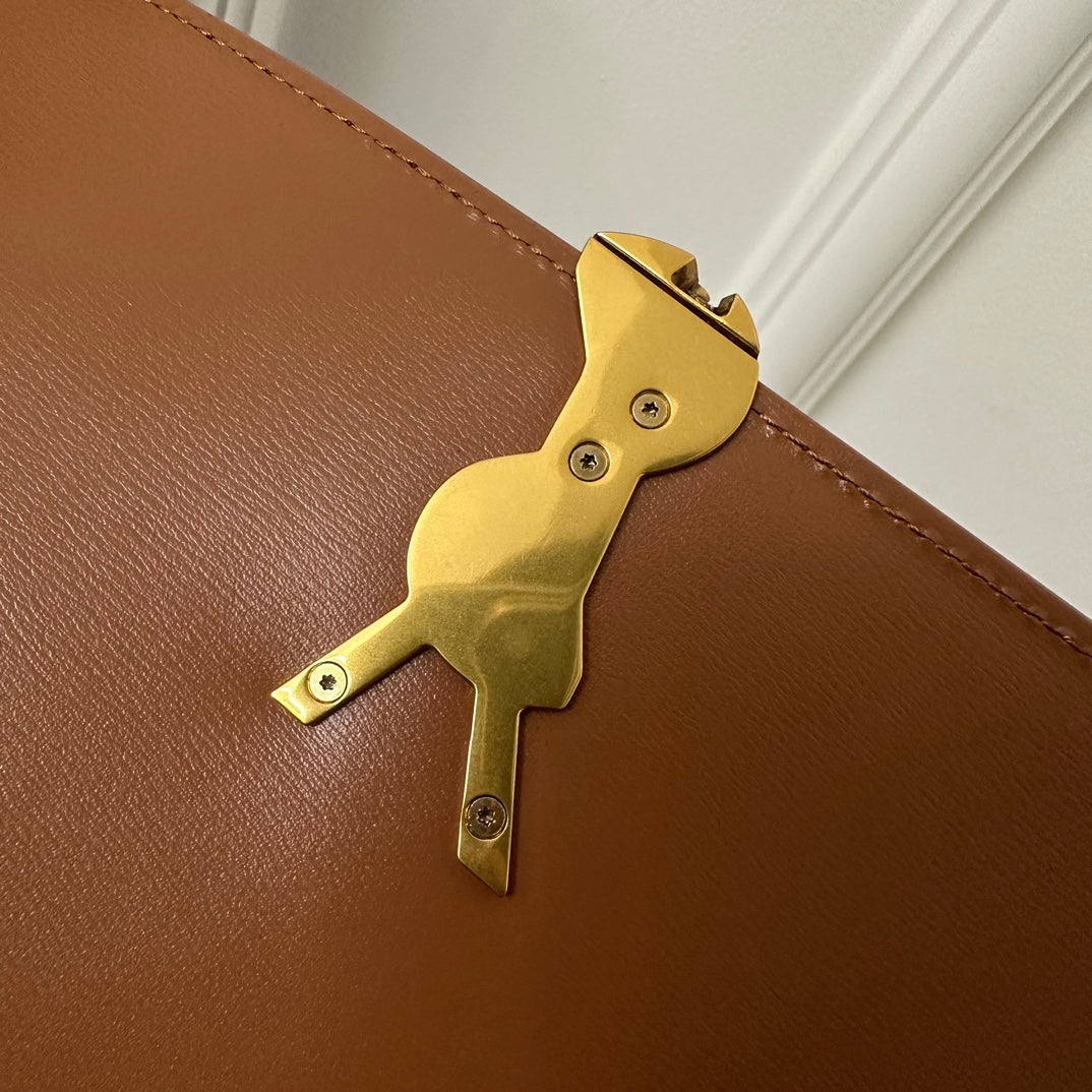 YSL Solferino صغير Satchel Bag بني Beige ذهبي جلد عجل Canvas 339479