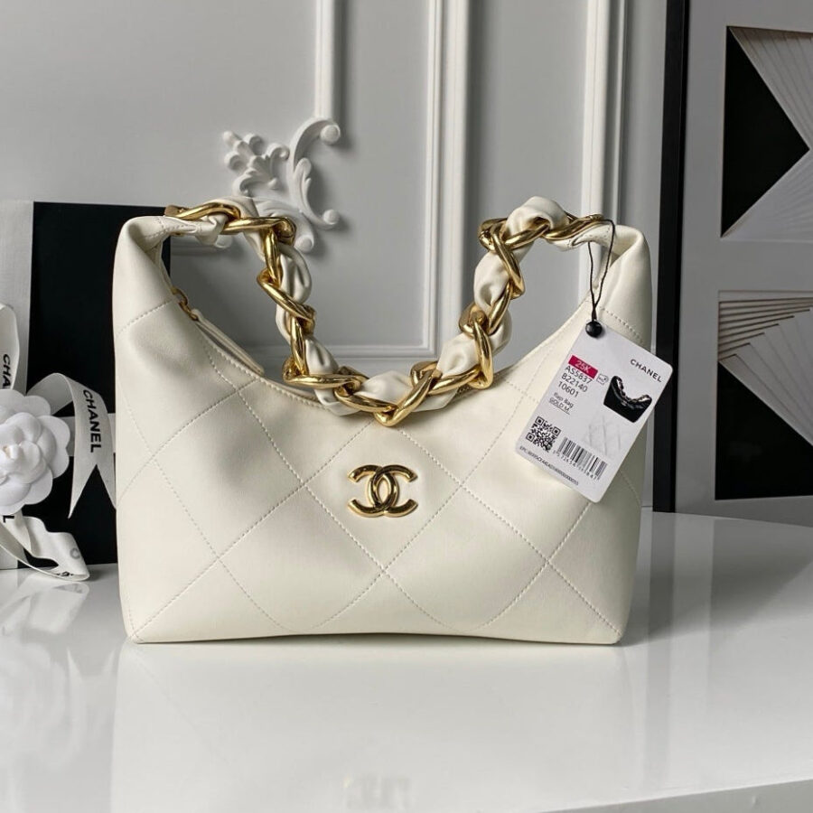CC Hobo Bag White Calfskin Gold Hardware 298486 | Studio Nafay