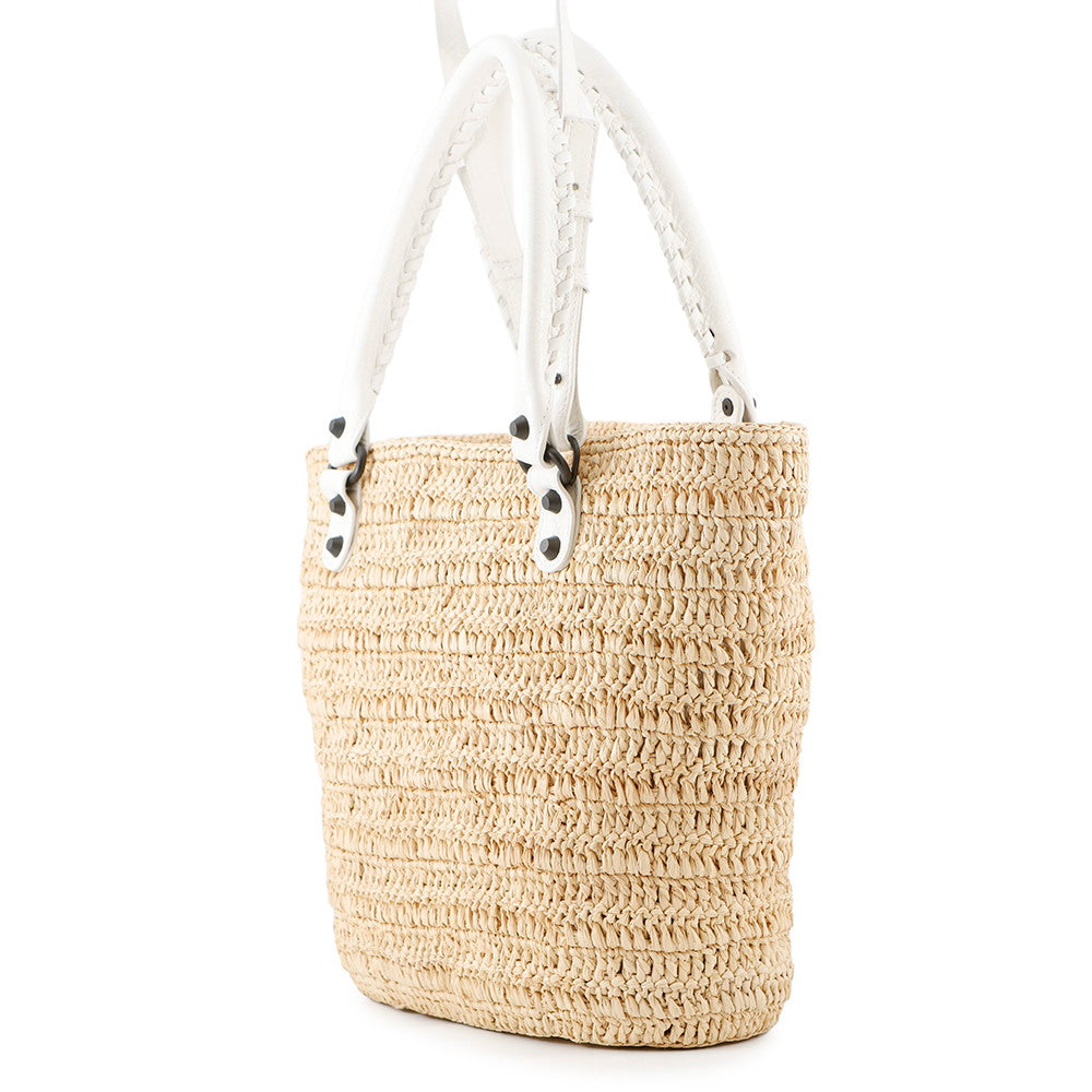 Balenciaga City Basket Bag Beige/أبيض828888 Raffia جلد