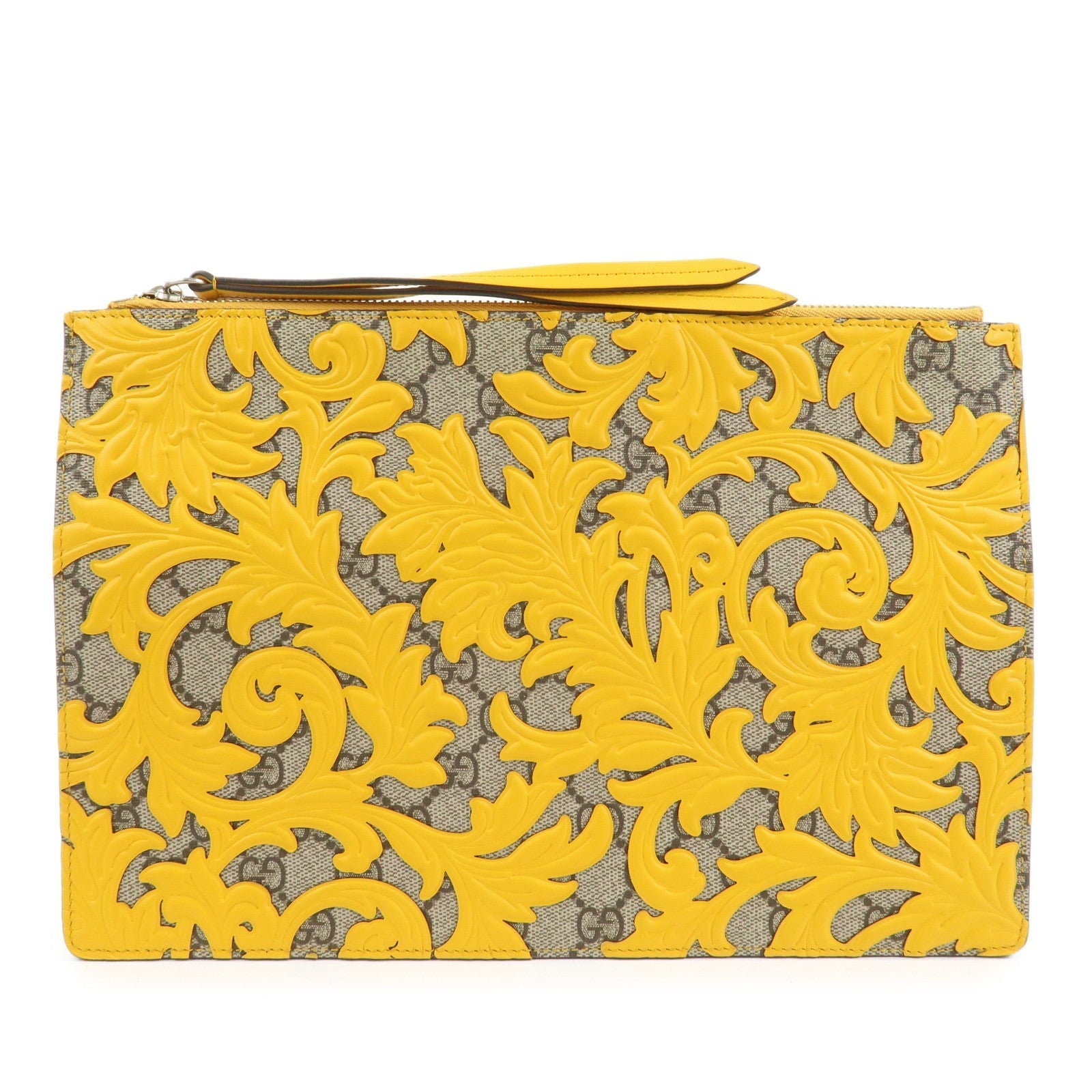 Gucci GG Supreme Arabesque جلد حقيبة سهرة Bag Beige Yellow 410810