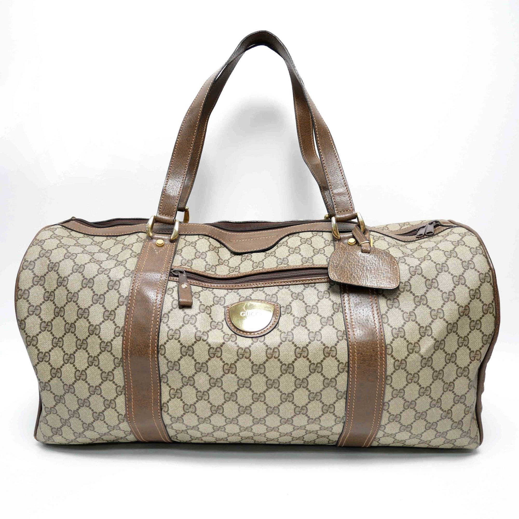 GUCCI Old Gucci Travel Bag Boston Unisex ‘s 70’S GG Pattern / Pigskin إكسسوارات ذهبية بني Beige