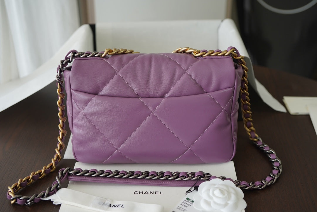 19 حقيبة بغطاء 30 PURPLE GOATSKIN إكسسوارات ذهبية