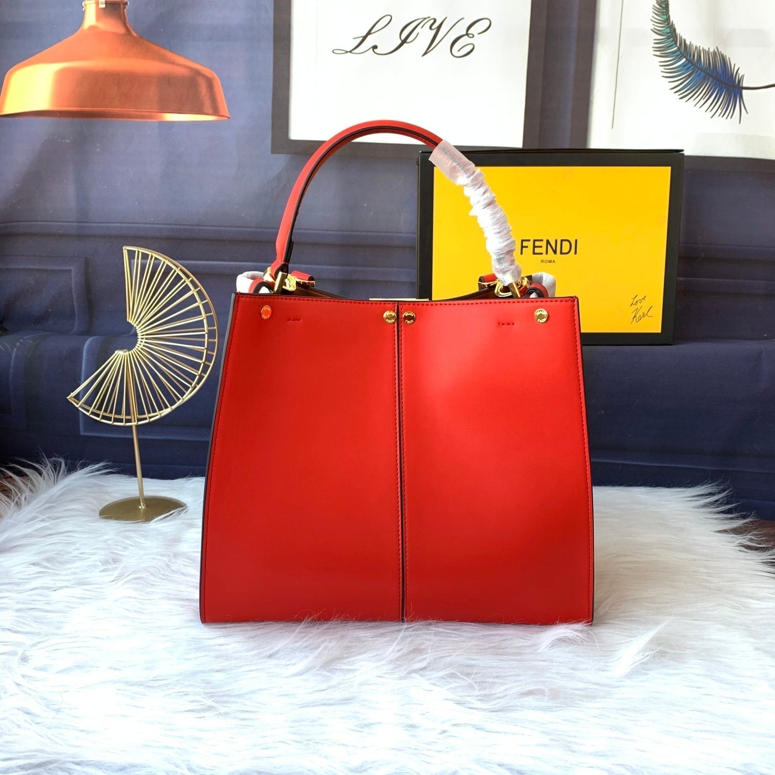 Peekaboo X-lite متوسط 30cm Bag أحمر lambskin إكسسوارات ذهبية