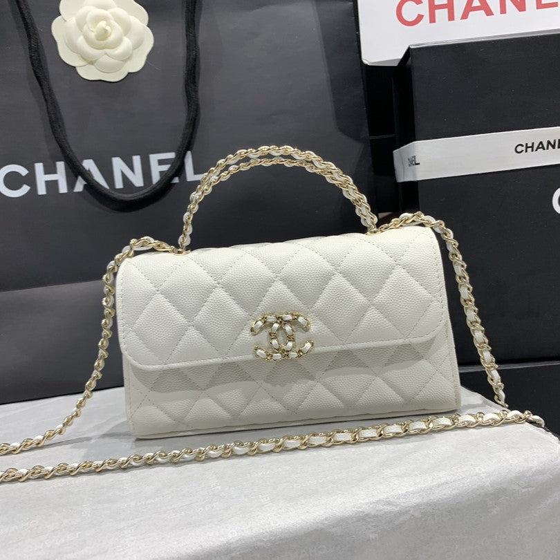 23P Flap Bag 19cm White Caviar Gold Hardware | Studio Nafay