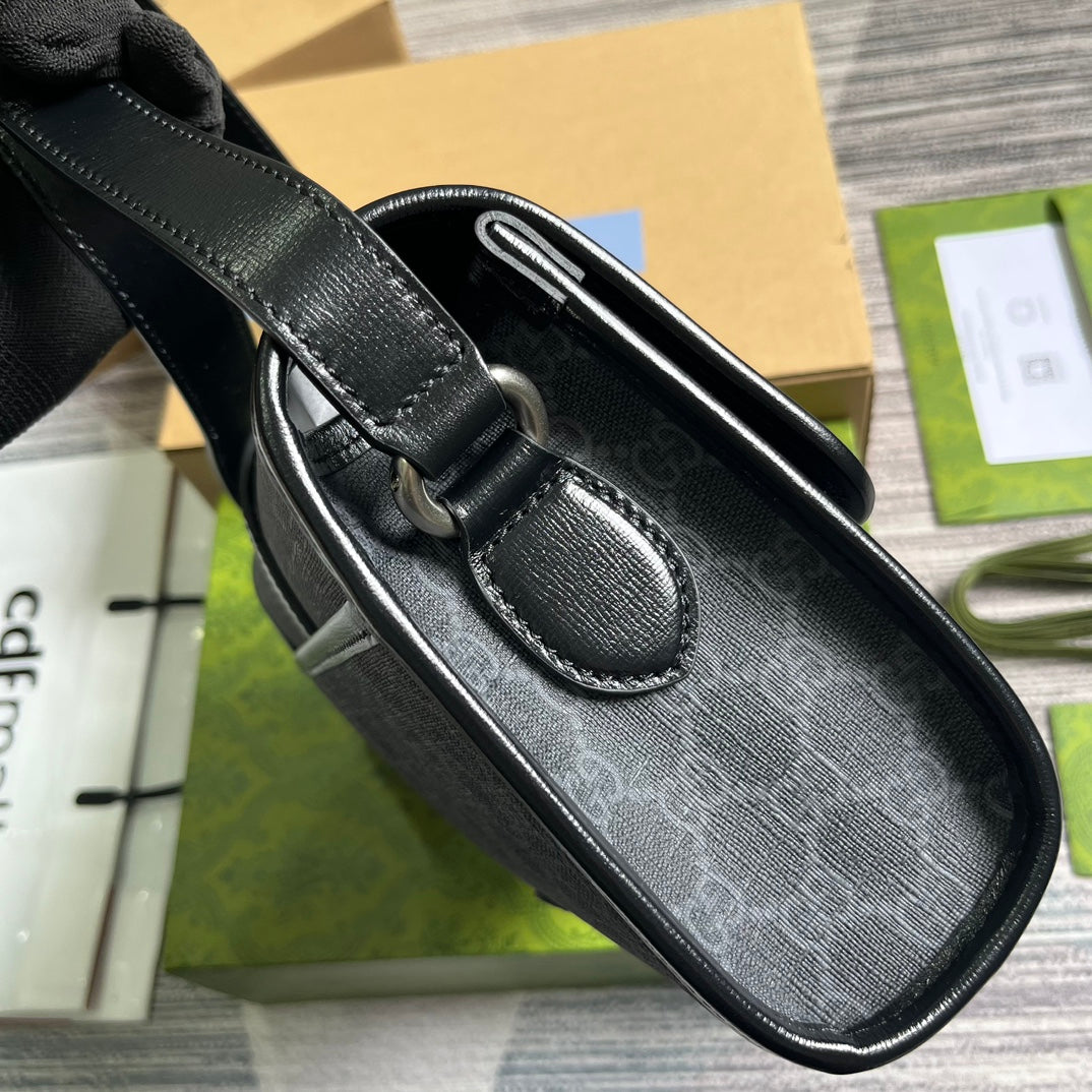 حقيبة رسول Messenger BAG 25 من القماش الرمادي الداكن وجلد العجل الأسود