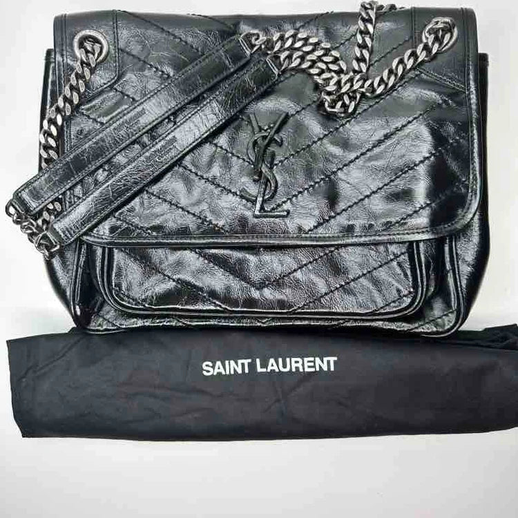 Ysl Crinkled Calfskin Matelasse مونوغرام Baby Niki Chain Satchel, Black Leather, Medium | Studio Nafay