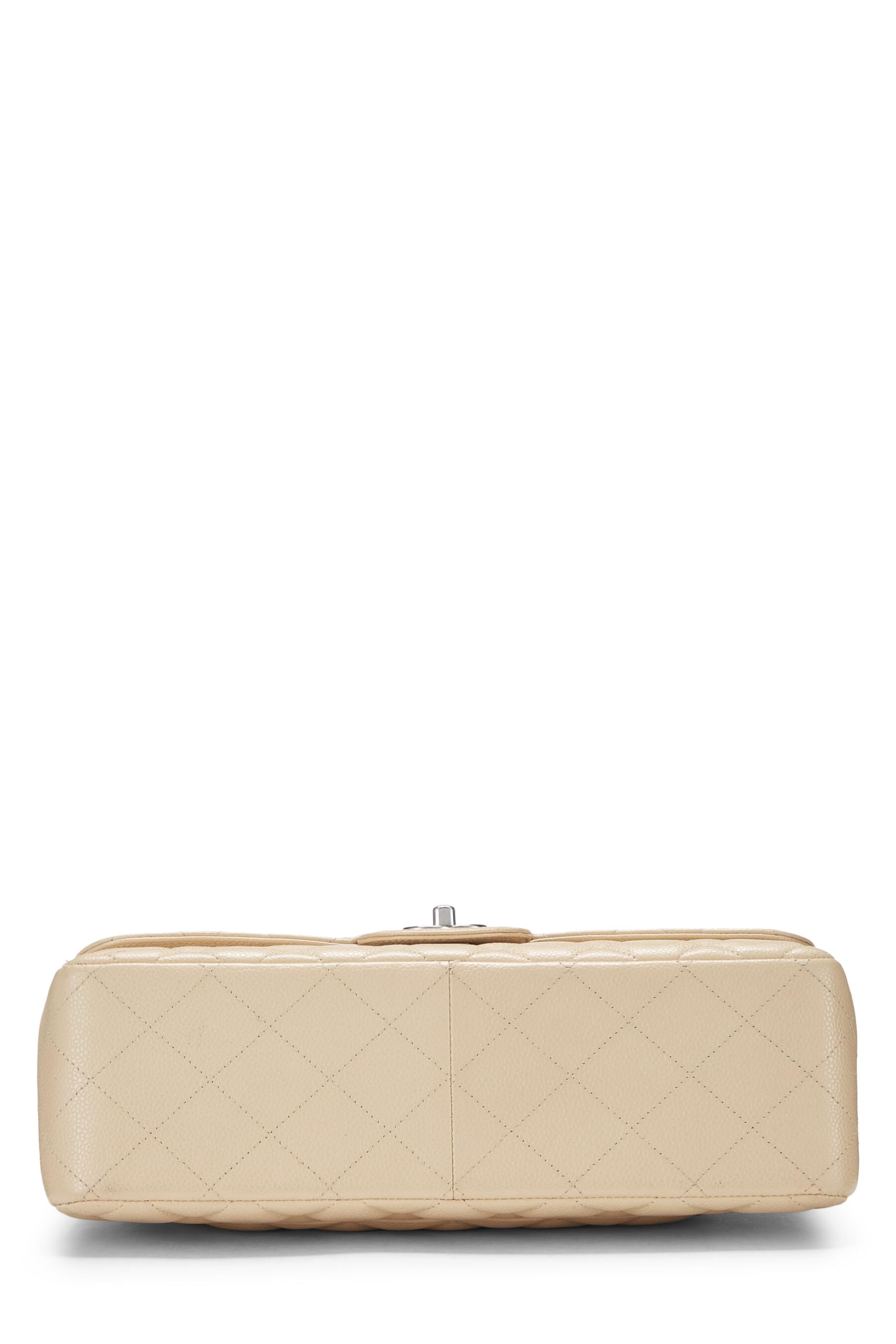 Chl, Beige Quilted Caviar New Classic Double Flap Jumbo, Beige