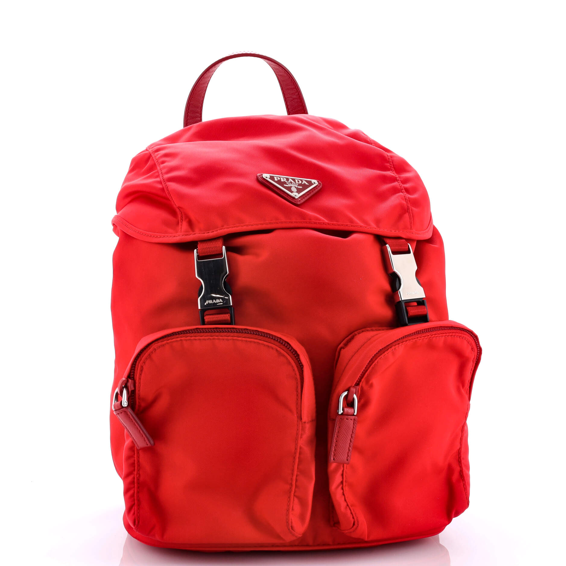 Vela Double Front Pocket Backpack Tessuto with Saffiano جلد ميني