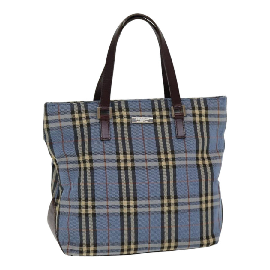 Burberry Nova Check Blue Label Hand Bag Nylon Blue Brown Silver Auth 85542 | Studio Nafay