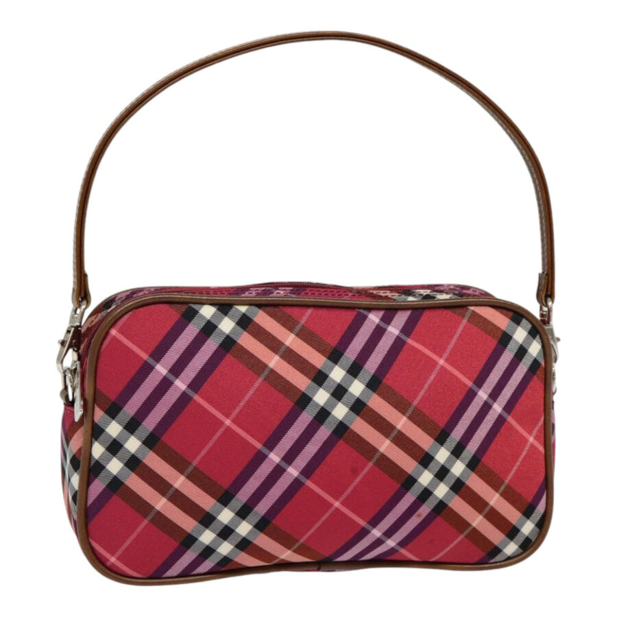 Burberry Nova Check Blue Label Hand Bag Nylon Red Silver Auth 88124 | Studio Nafay