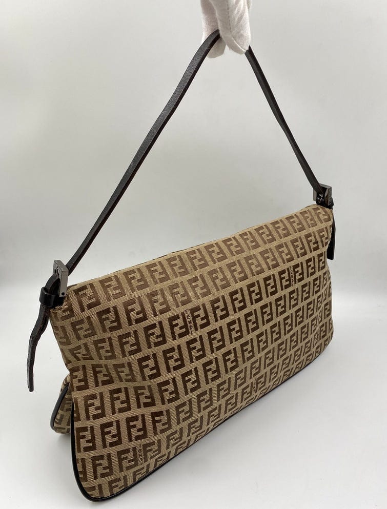 Fendi Zucchino Double حقيبة بغطاء In Classic Zucchino Beige بني Canvas