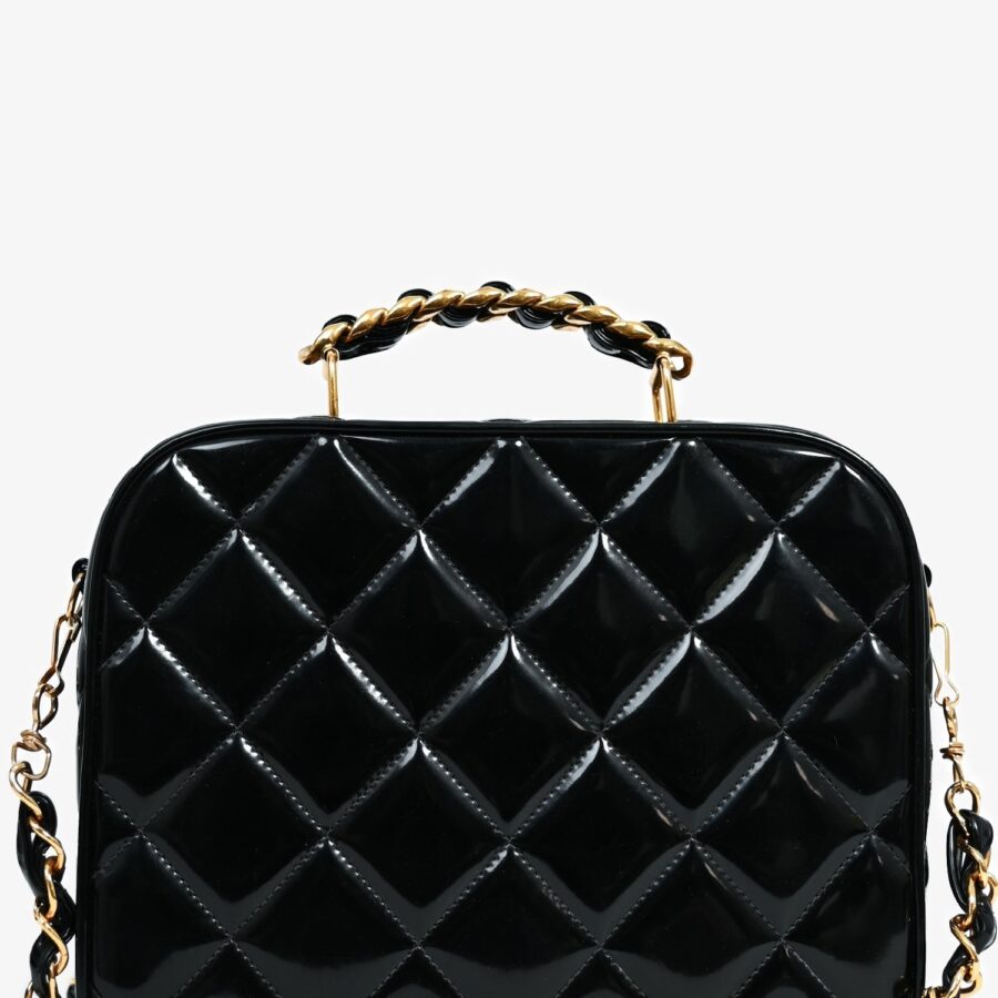 Chanel -96 Black Patent Leather Large Vanity Case Handbag | Studio Nafay
