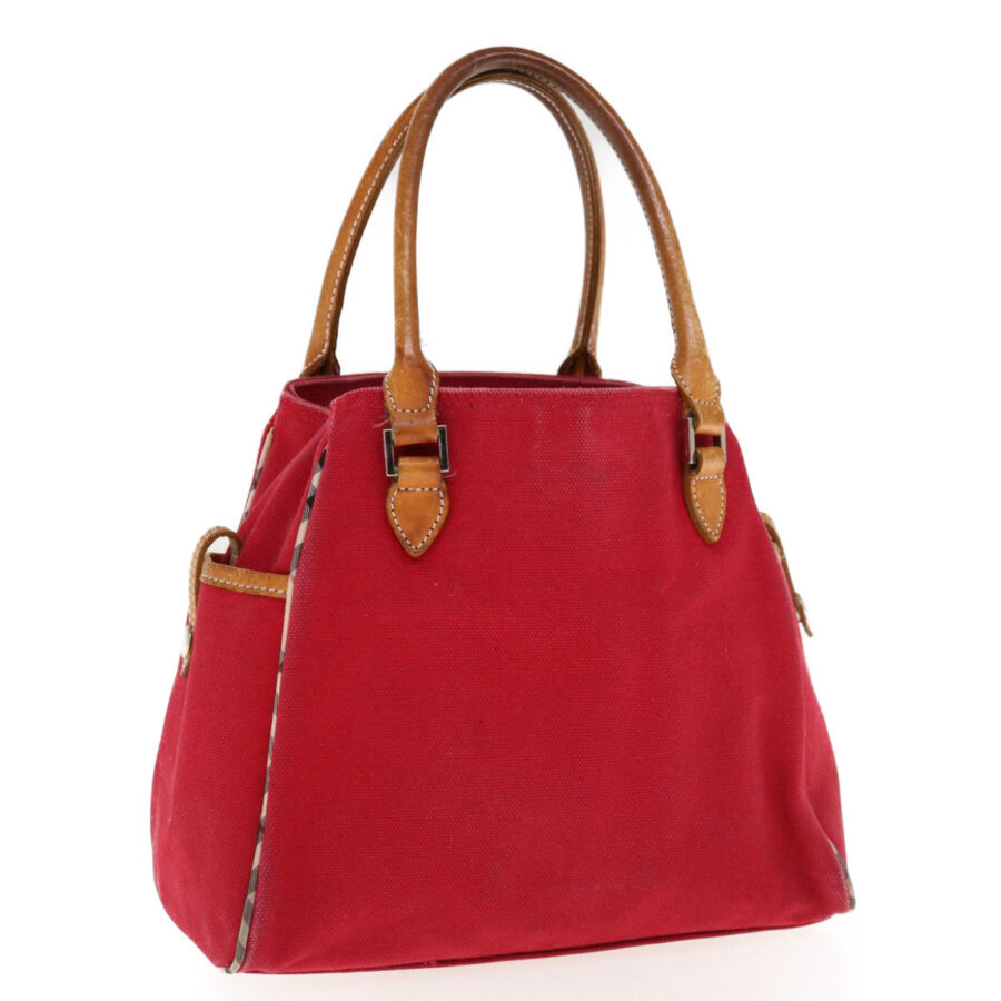BURBERRY Hand Bag Canvas Red Auth ac2619 | Studio Nafay