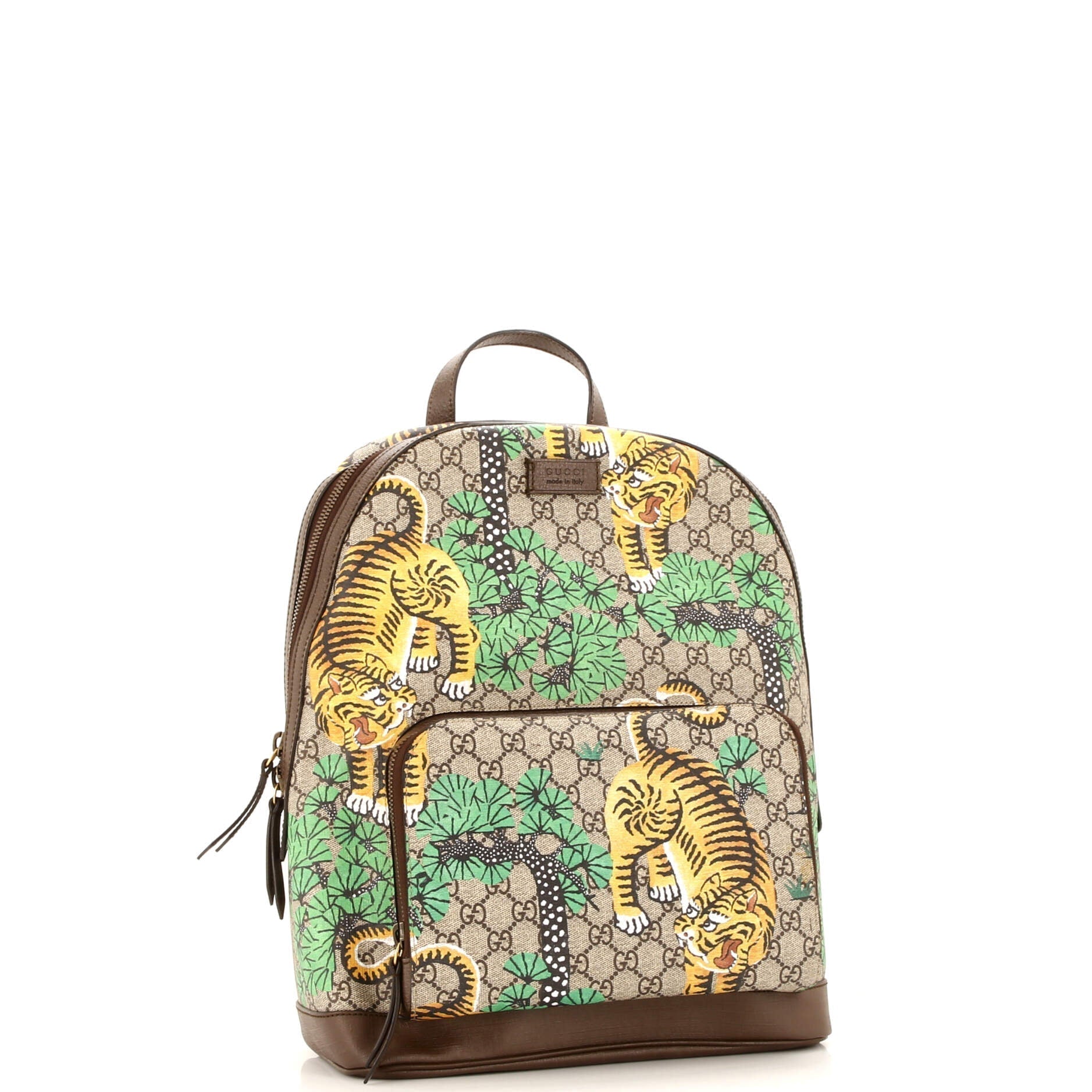 Zip Pocket Backpack Bengal Print GG Coated Canvas متوسط