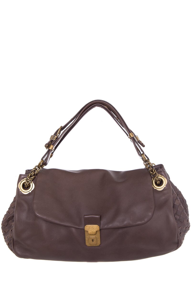 Bottega Veneta Accordion Flap Intrecciato Mushroom حقيبة يد