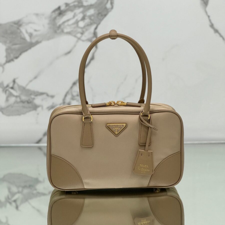 LARGE TOP HANDLE BAG 35 IN DRIED MOSS NYLON AND CALFSKIN TRIM | Studio Nafay