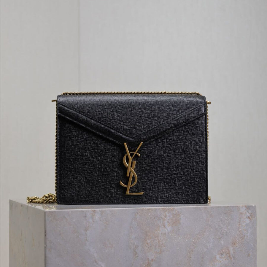 CASSANDRA CHAIN BAG 22 IN BLACK CAVIAR PATTERN CALFSKIN GOLD HARDWARE | Studio Nafay