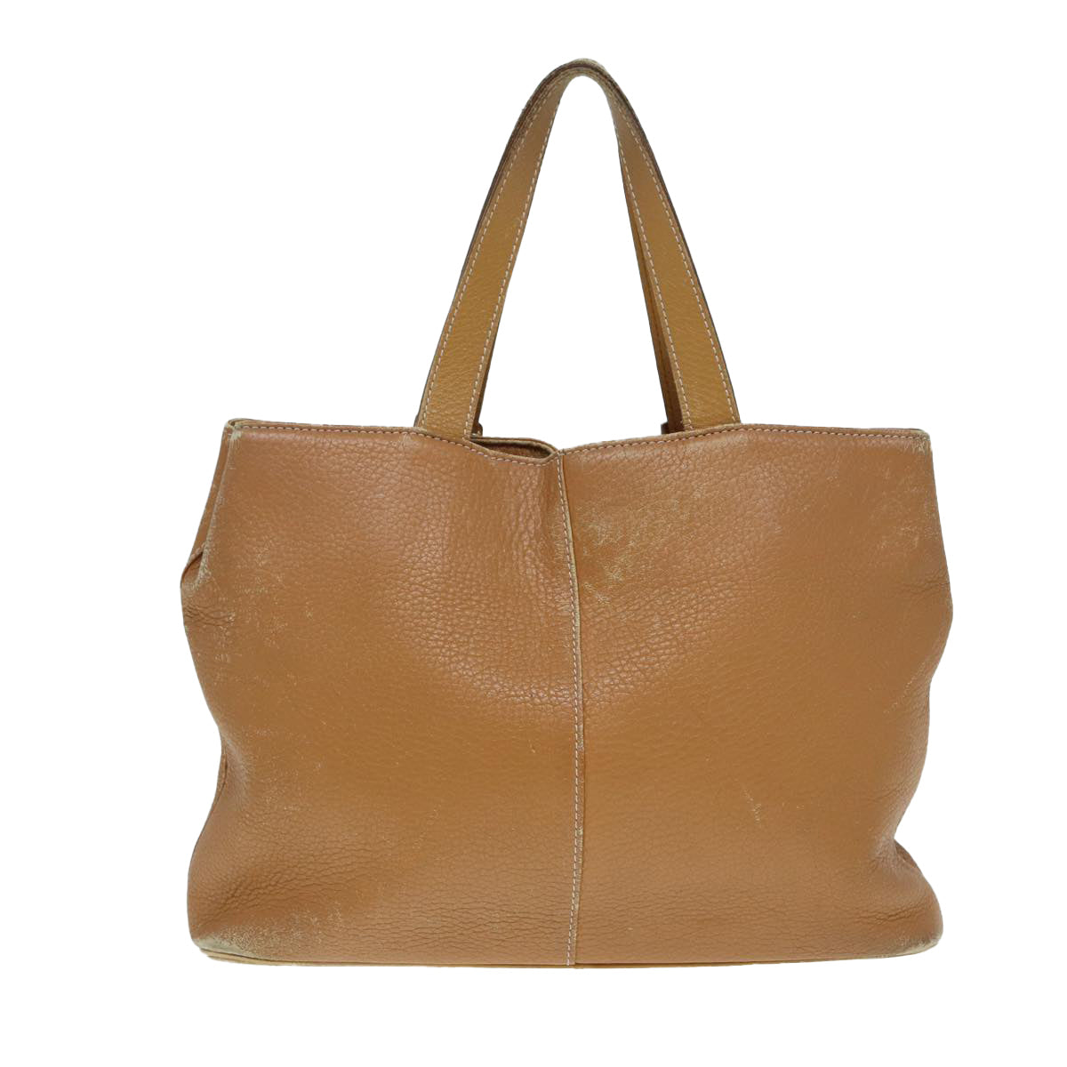 BurberrySs Hand Bag جلد بني فضي Auth ti2003